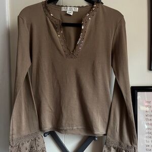 Nougat London Tan Sequin Lace Blouse